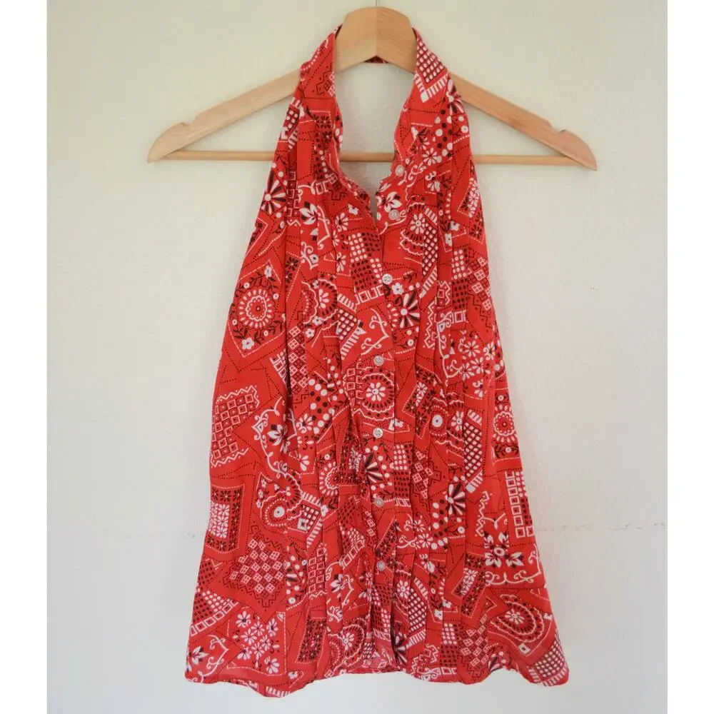 Vintage Red Bandana Print Halter Top